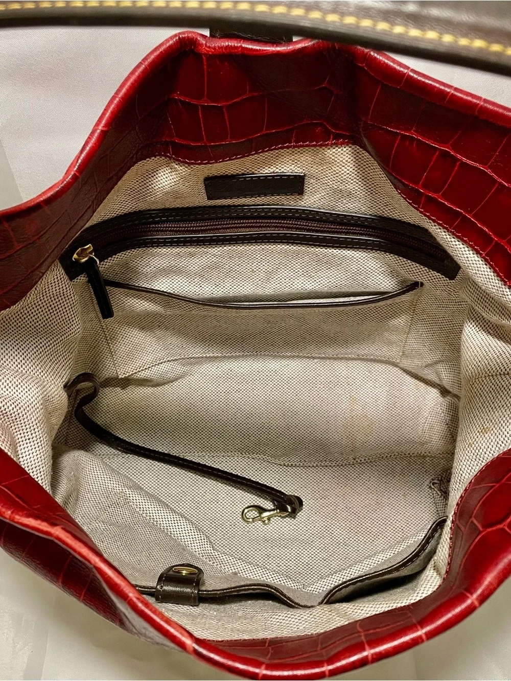 Dooney & Bourke Red Belvedere Crocodile Embossed Leather Logo Lock Hobo Bag